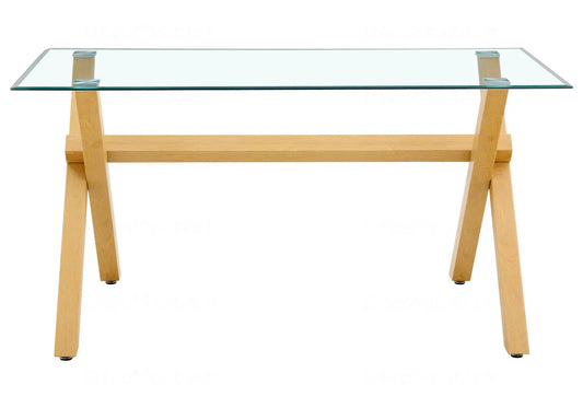Table à manger en verre pied bois CROSS New Design