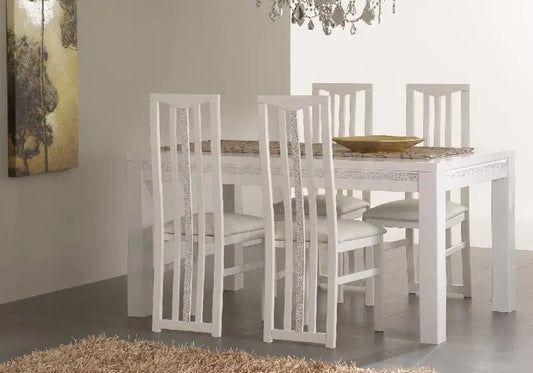 Table à manger et chaise blanc ROMA Crome Italian Mobili