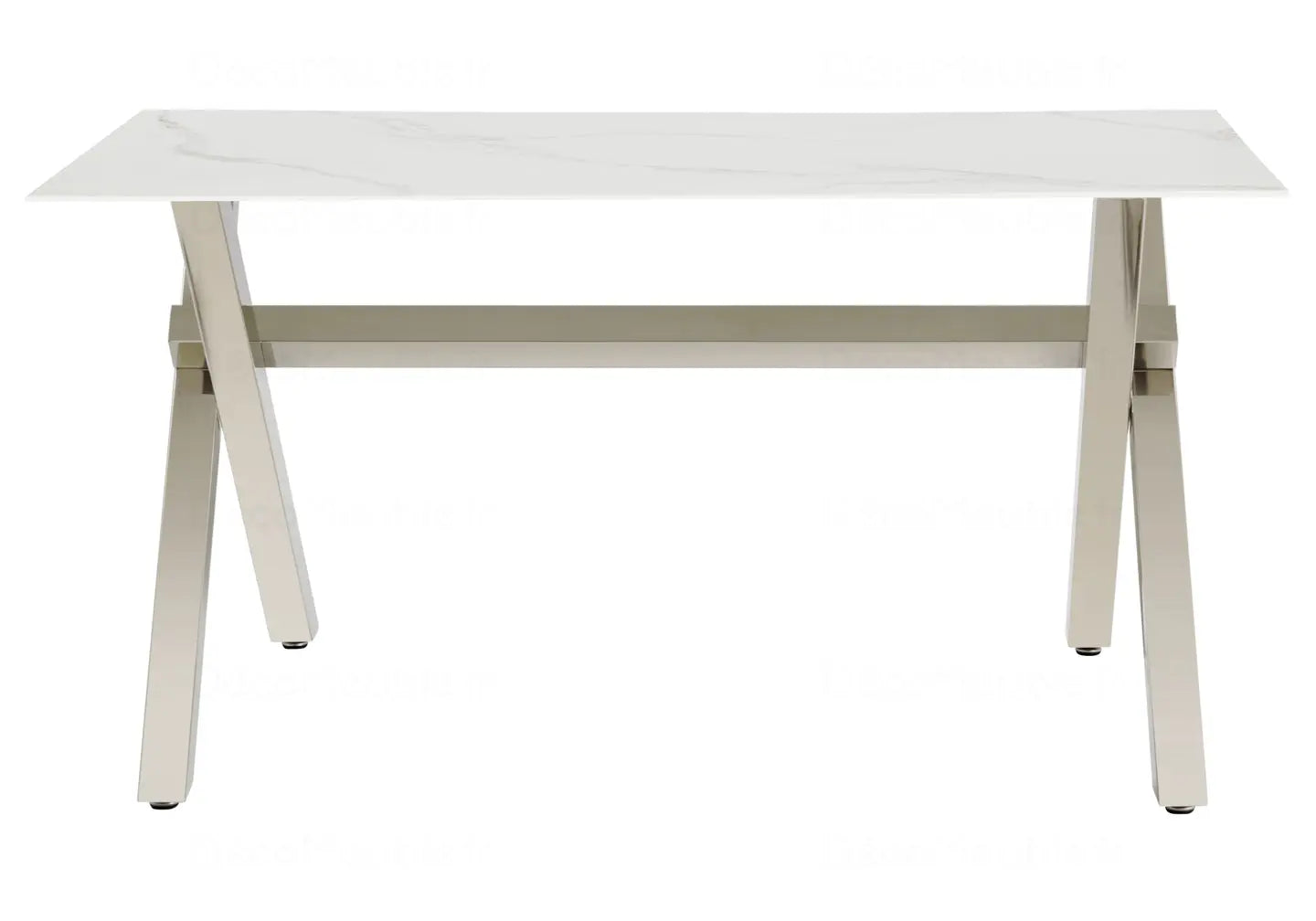 Table à manger marbre blanc pied argent CROSS New Design