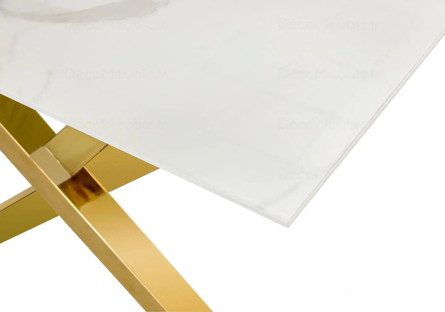 Table à manger marbre blanc pied doré CROSS New Design