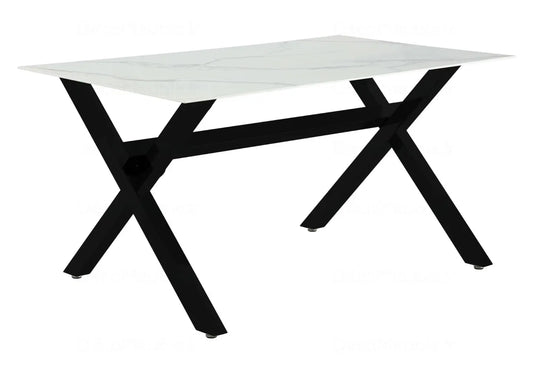 Table à manger marbre blanc pied noir CROSS New Design