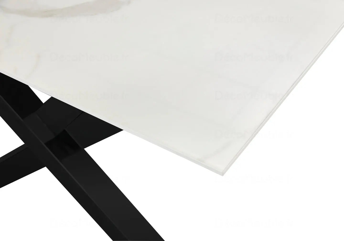 Table à manger marbre blanc pied noir CROSS New Design