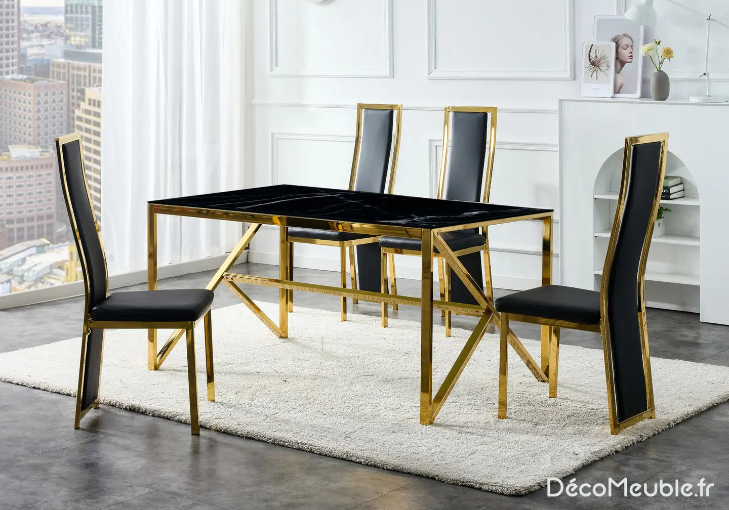 Table à manger marbre noir dorée JESSY New Design