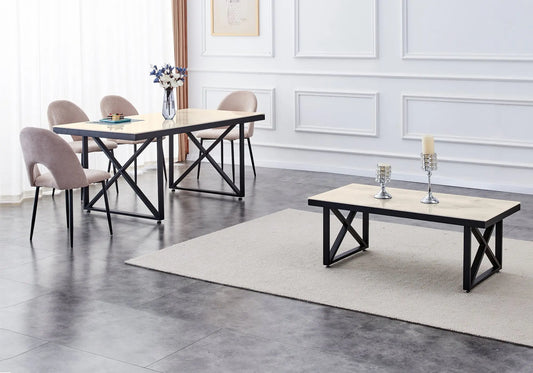Table à manger noire marbre beige CLARA New Design