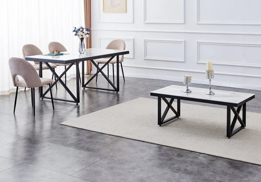 Table à manger noire marbre blanc CLARA New Design