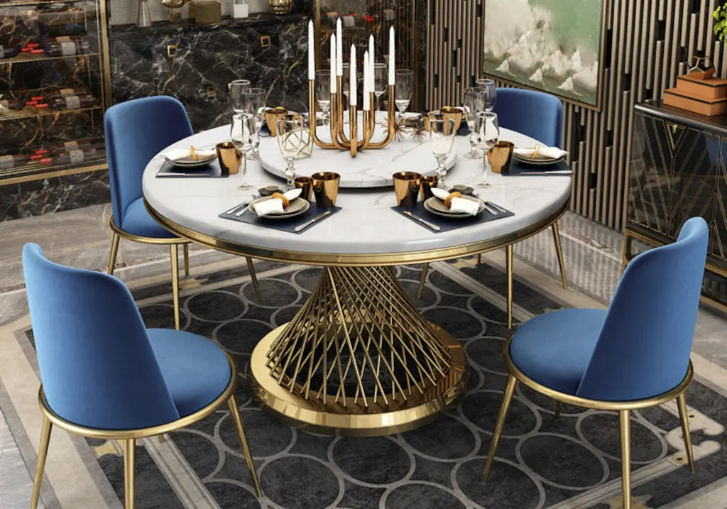 Table à manger ronde dorée marbre blanc LUC New Design