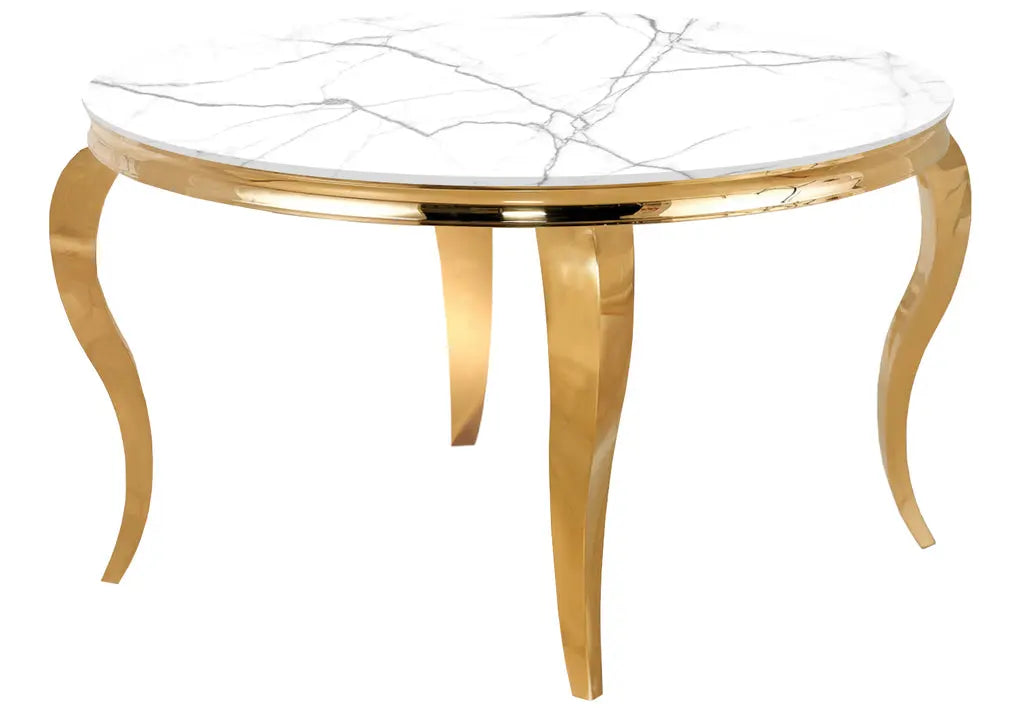 Table à manger ronde dorée marbre blanc NEO New Design