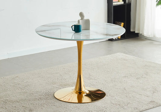 Table à manger ronde dorée marbre blanc VIOLA New Design
