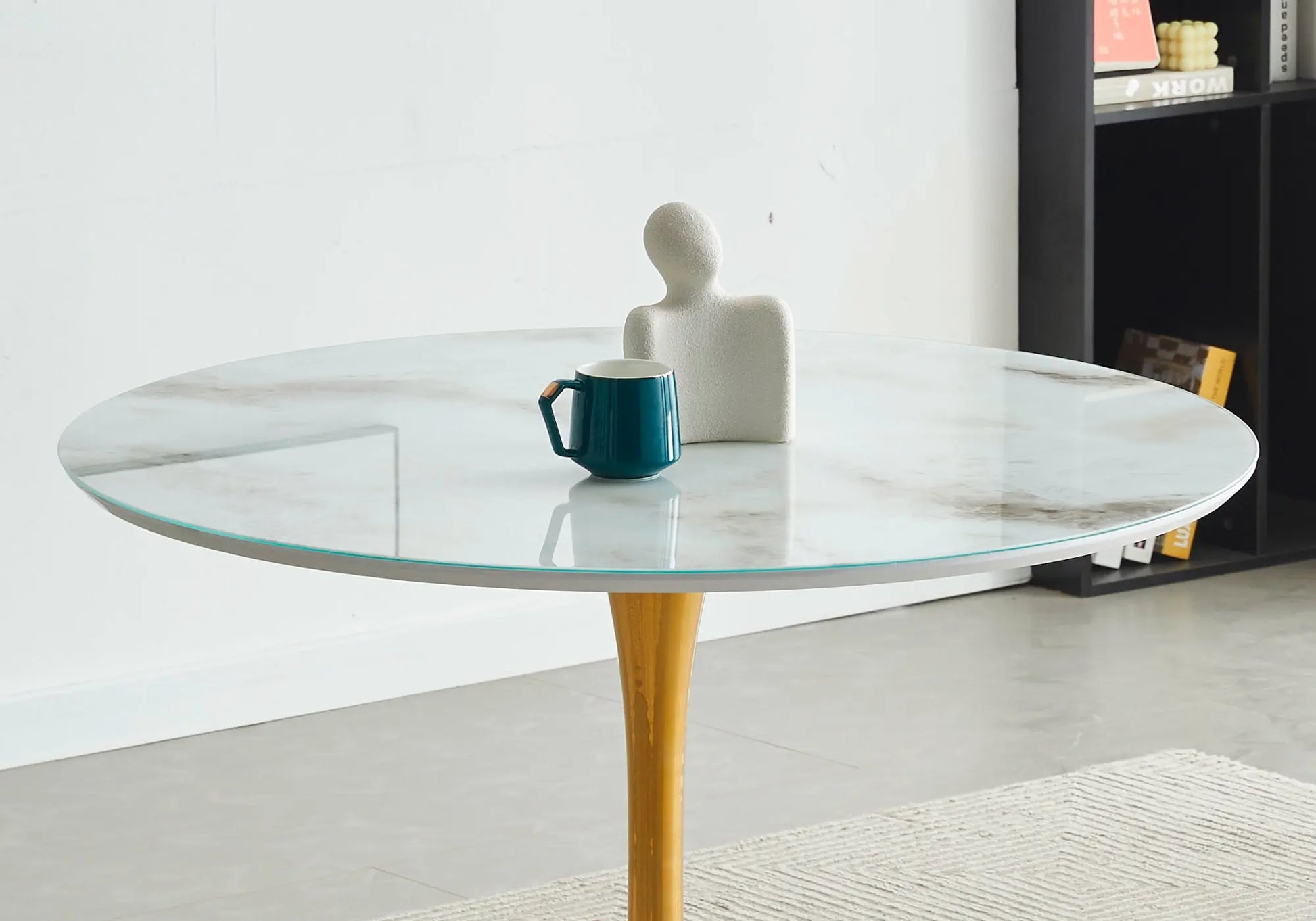 Table à manger ronde dorée marbre blanc VIOLA New Design