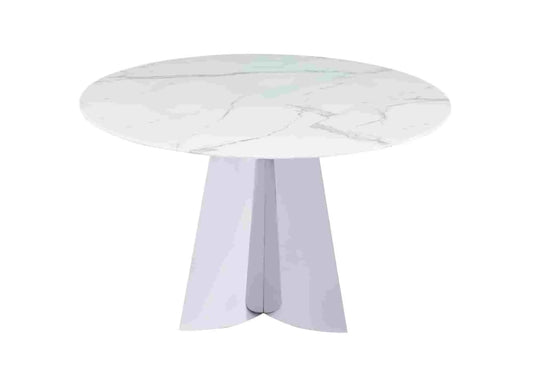 Table à manger ronde marbre blanc AXEL - DEKOFLIX