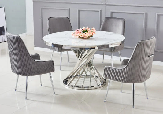 Table à manger ronde marbre blanc argent RUBY New Design