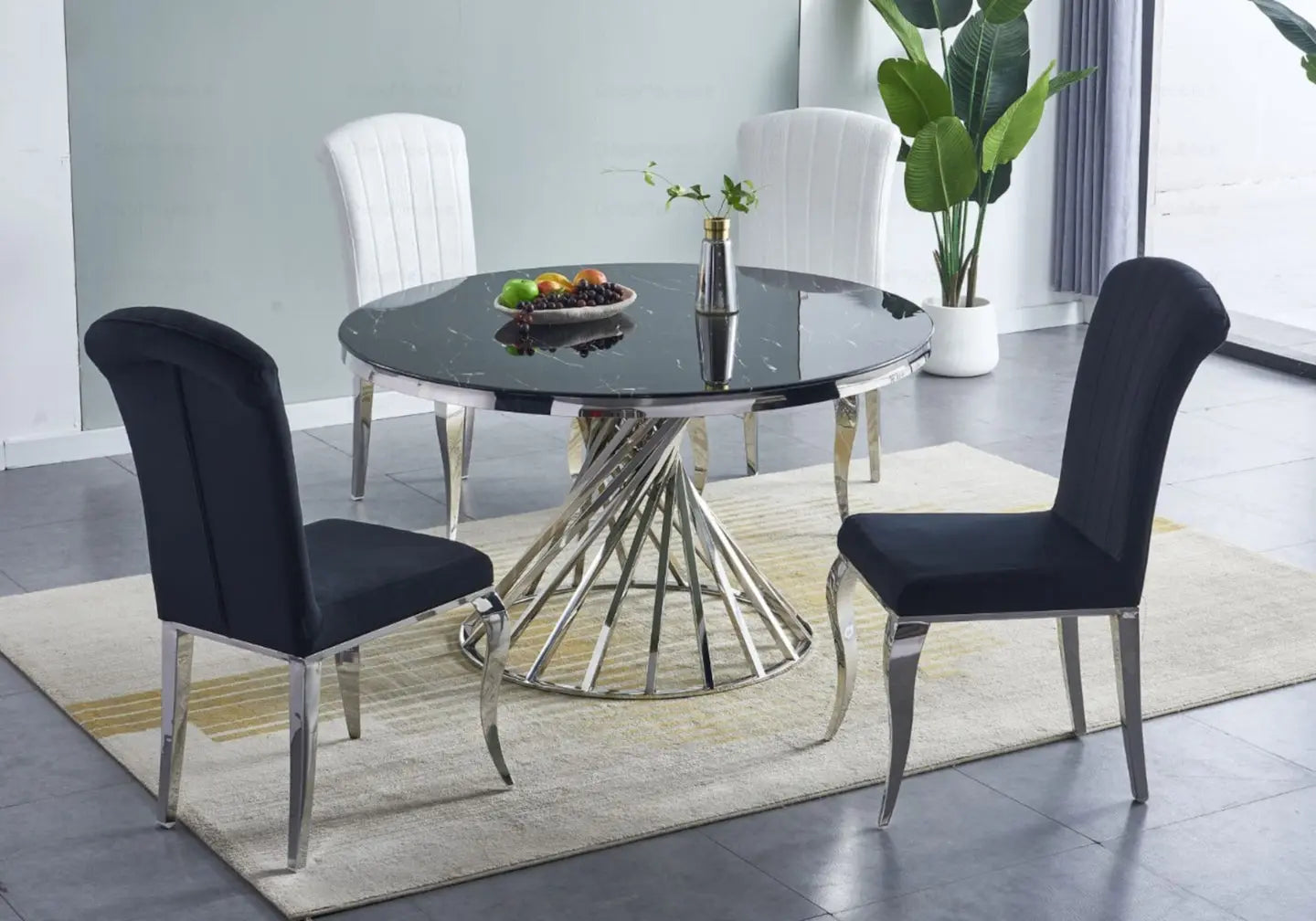 Table à manger ronde marbre noir argent RUBY New Design