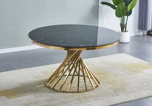 Table à manger ronde marbre noir doré RUBY New Design