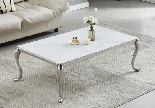 Table basse argent céramique marbre blanc FELLA New Design