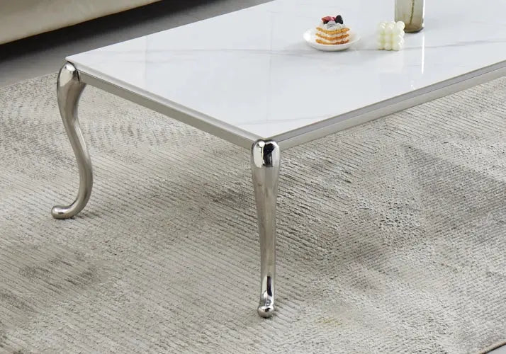 Table basse argent céramique marbre blanc FELLA New Design