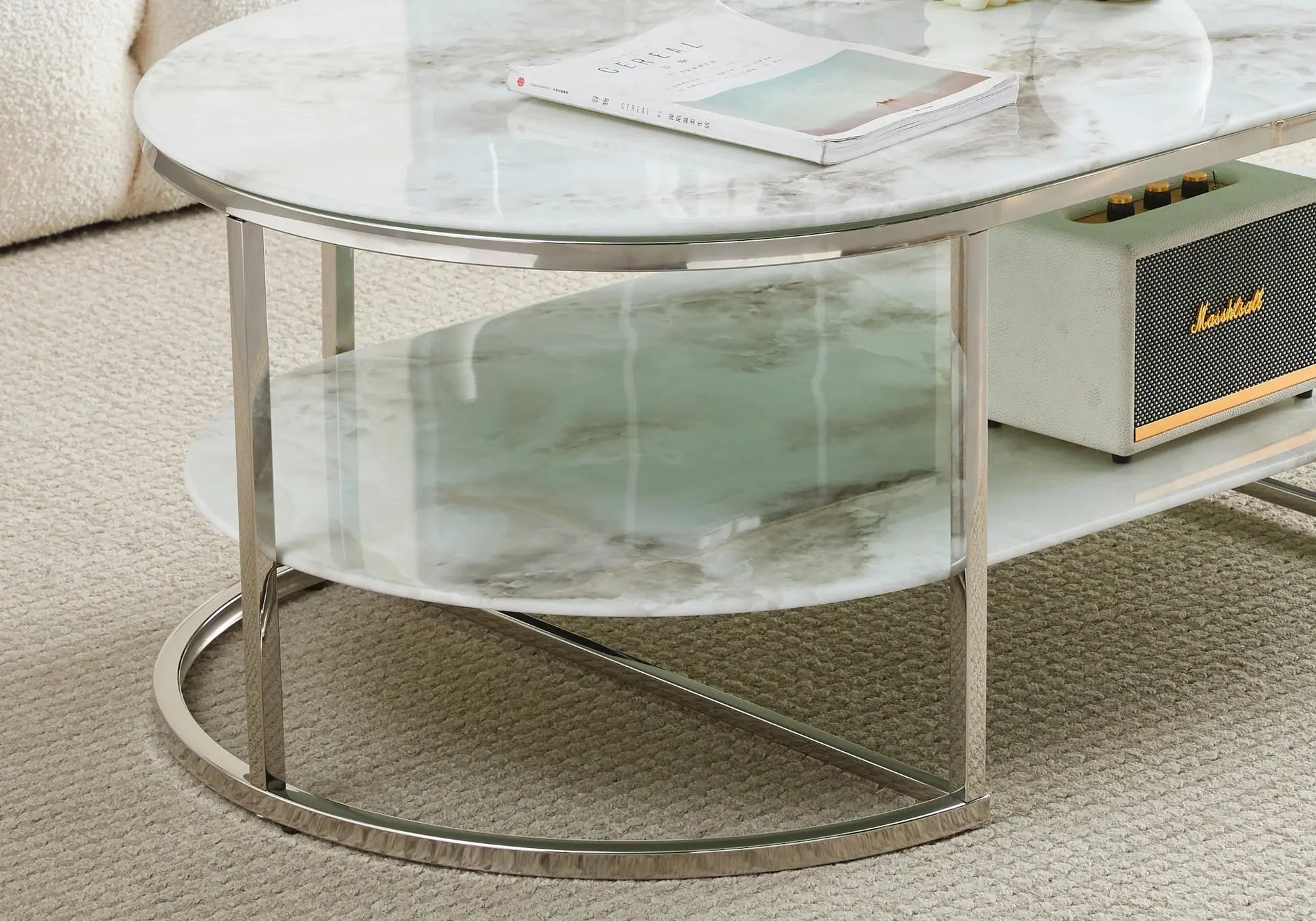 Table basse argent marbre beige LONA New Design