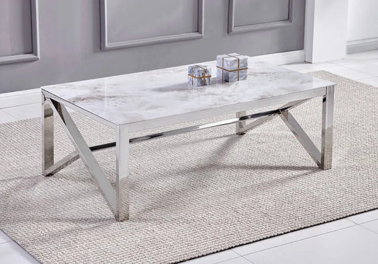 Table basse argent marbre beige MOLY - DEKOFLIX