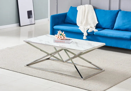 Table basse argentée marbre blanc LUXOR New Design