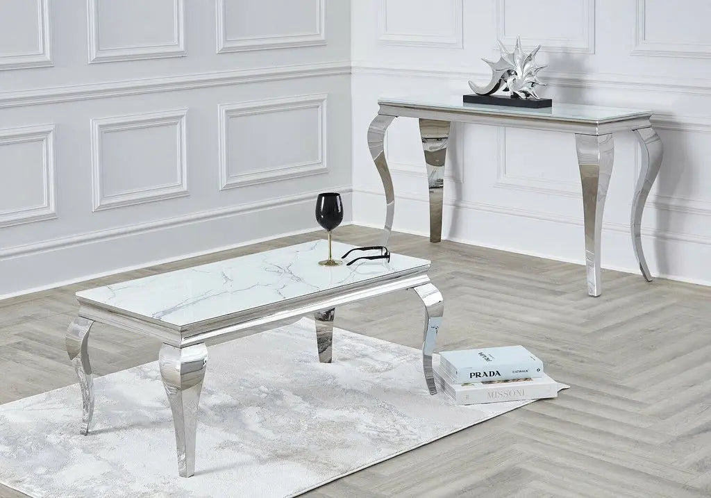 Table basse argentée marbre blanc NEO New Design