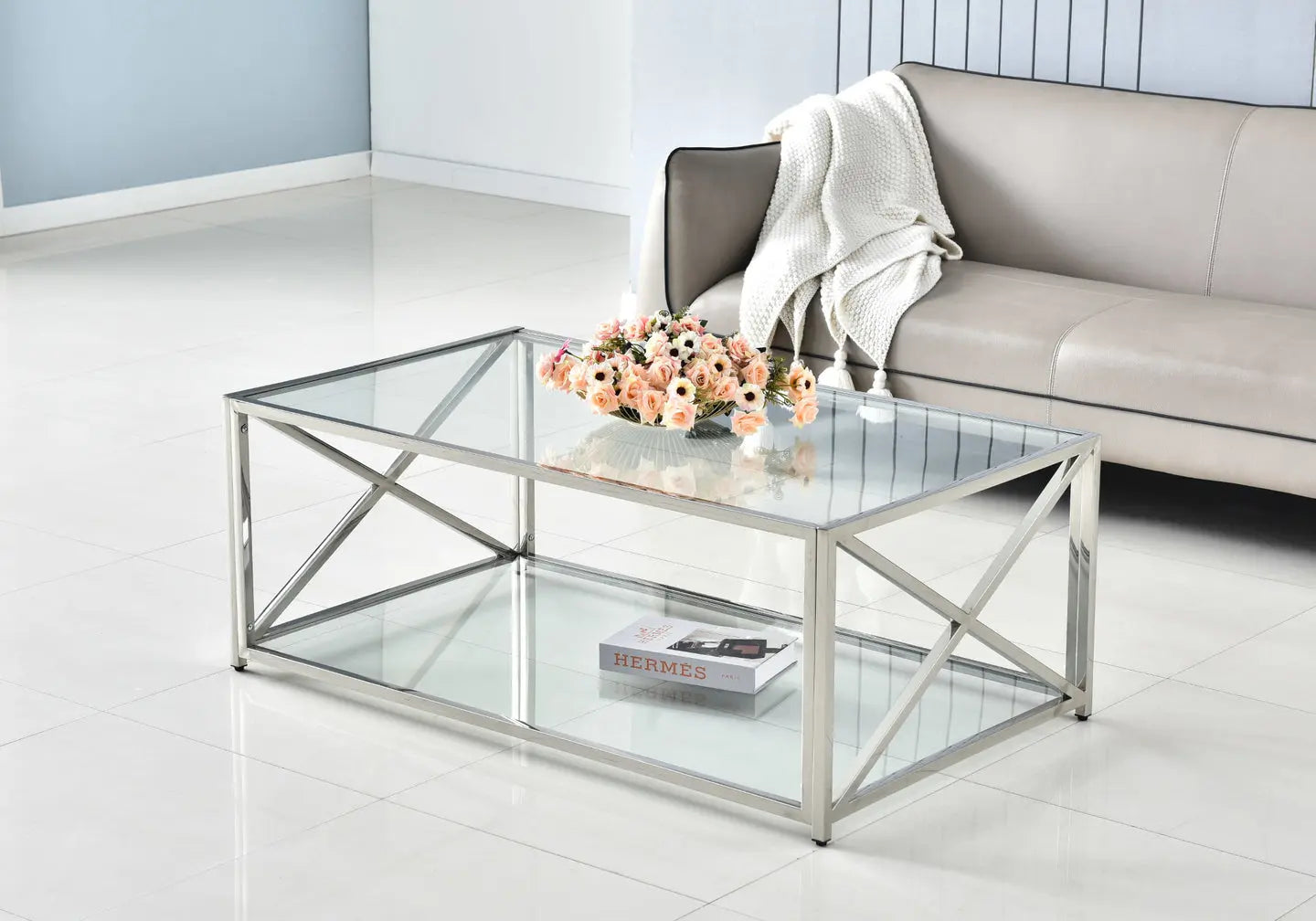 Table basse argentée verre ZEPHYR New Design