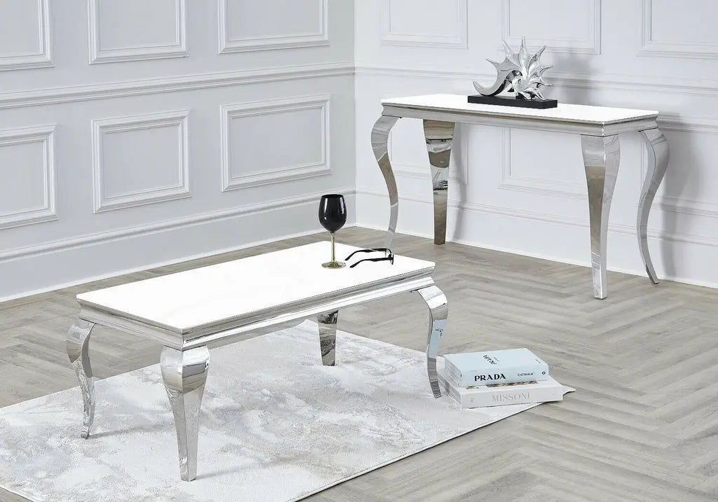 Table basse argentée verre blanc NEO New Design