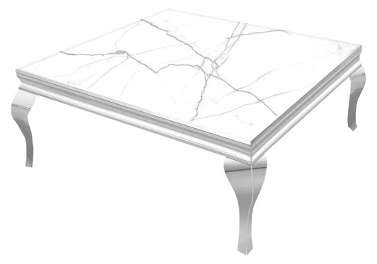 Table basse carré chrome marbre blanc NEO New Design