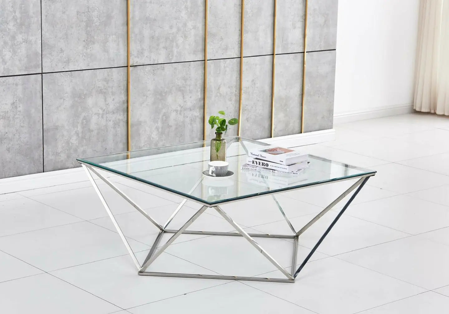 Table basse carré chrome verre ILÉA New Design