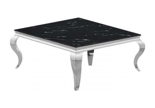 Table basse carrée marbre noir pied argenté – NEO New Design