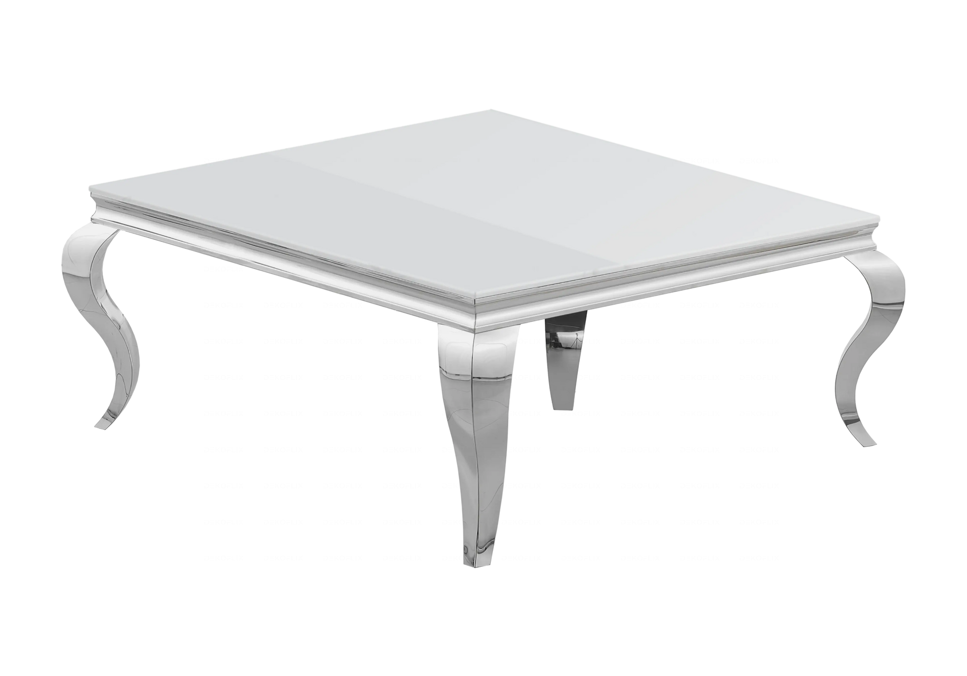 Table basse carrée verre blanc pied argenté – NEO New Design