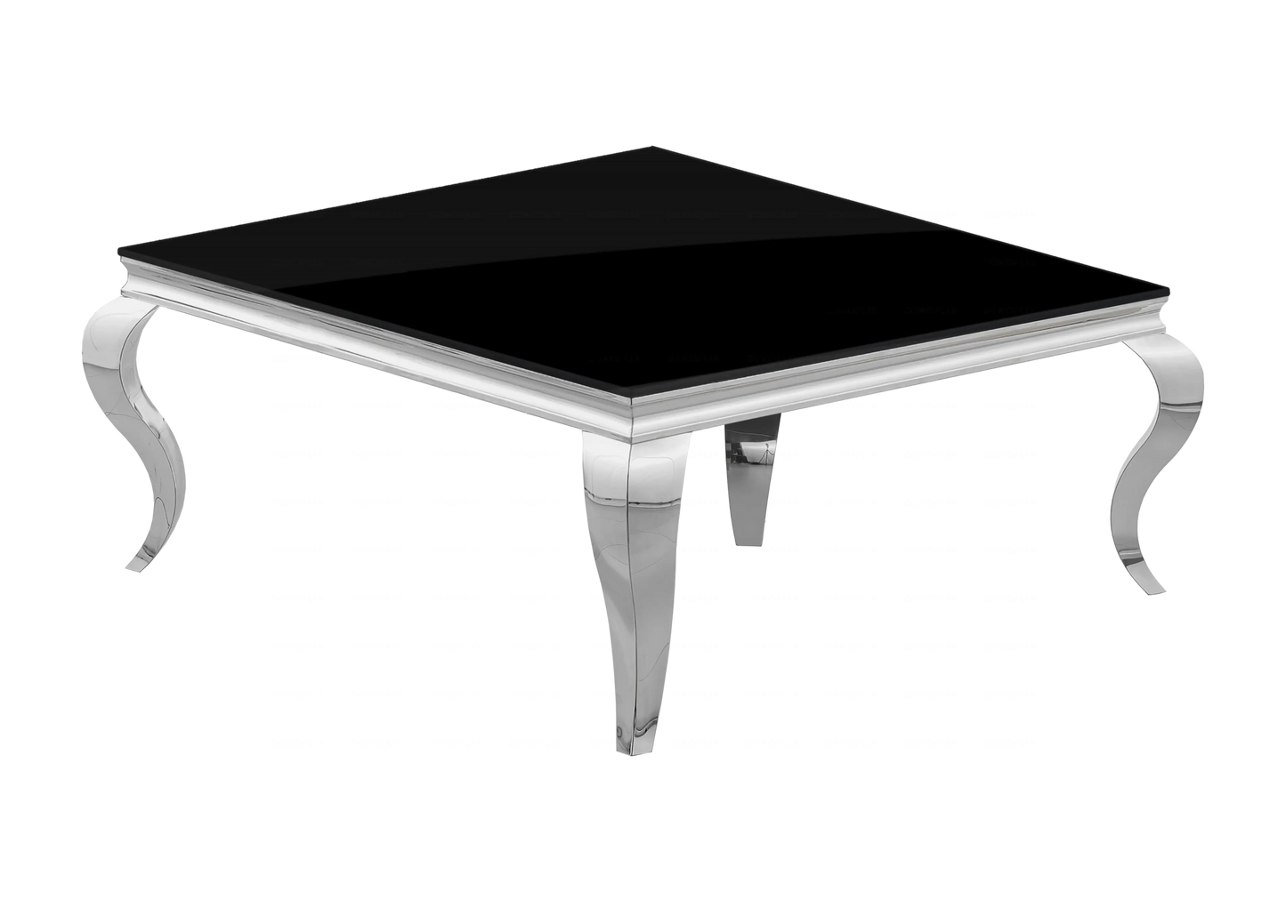 Table basse carrée verre noir pied argenté – NEO New Design