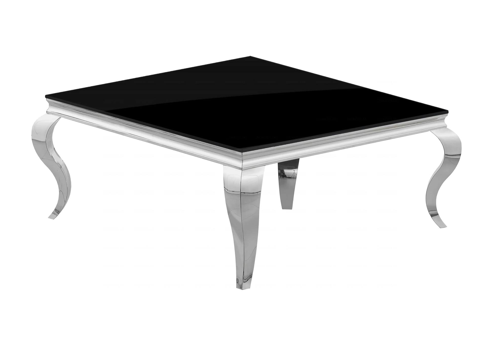 Table basse carrée verre noir pied argenté – NEO New Design