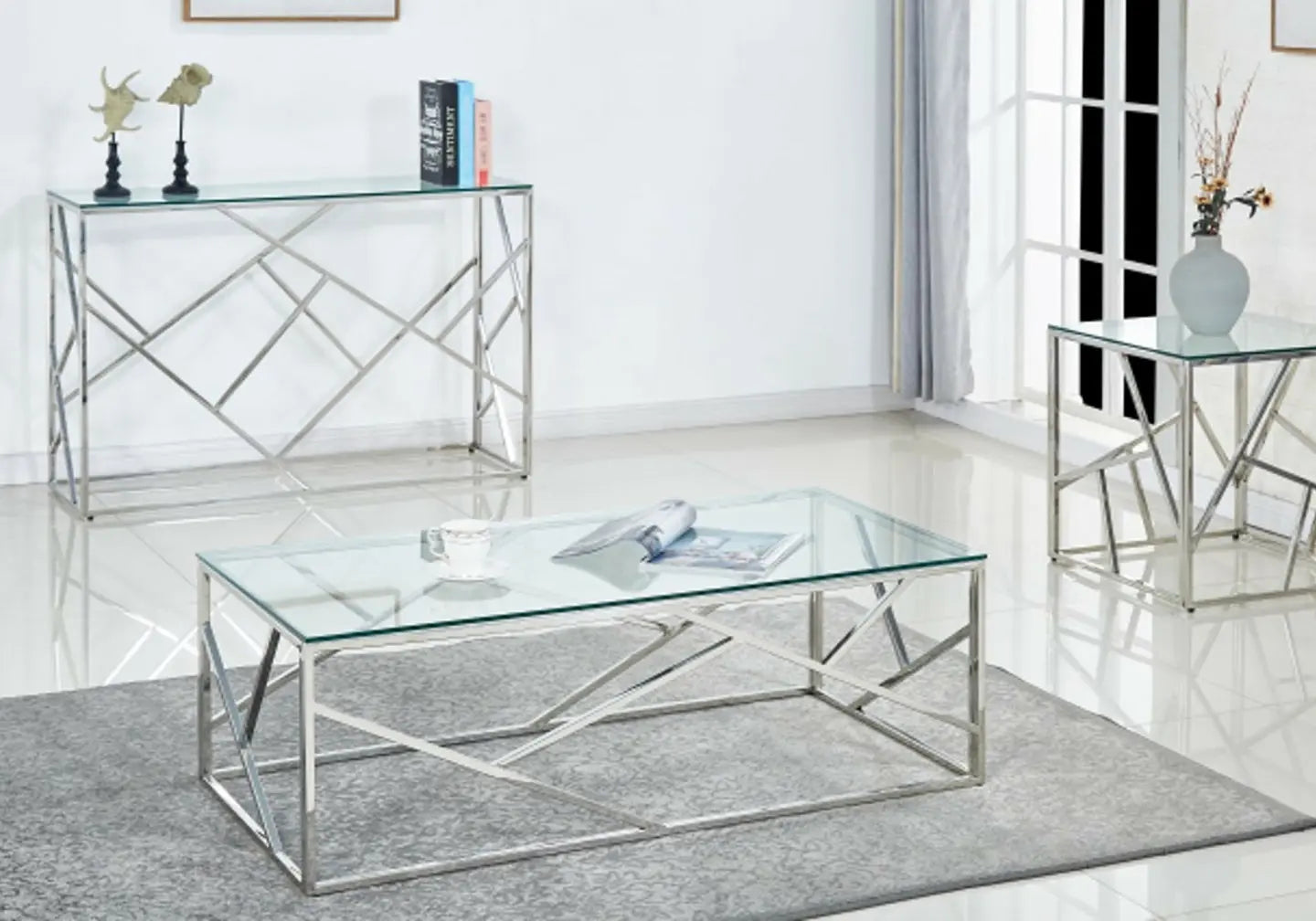 Table basse design chrome verre ILÉA New Design