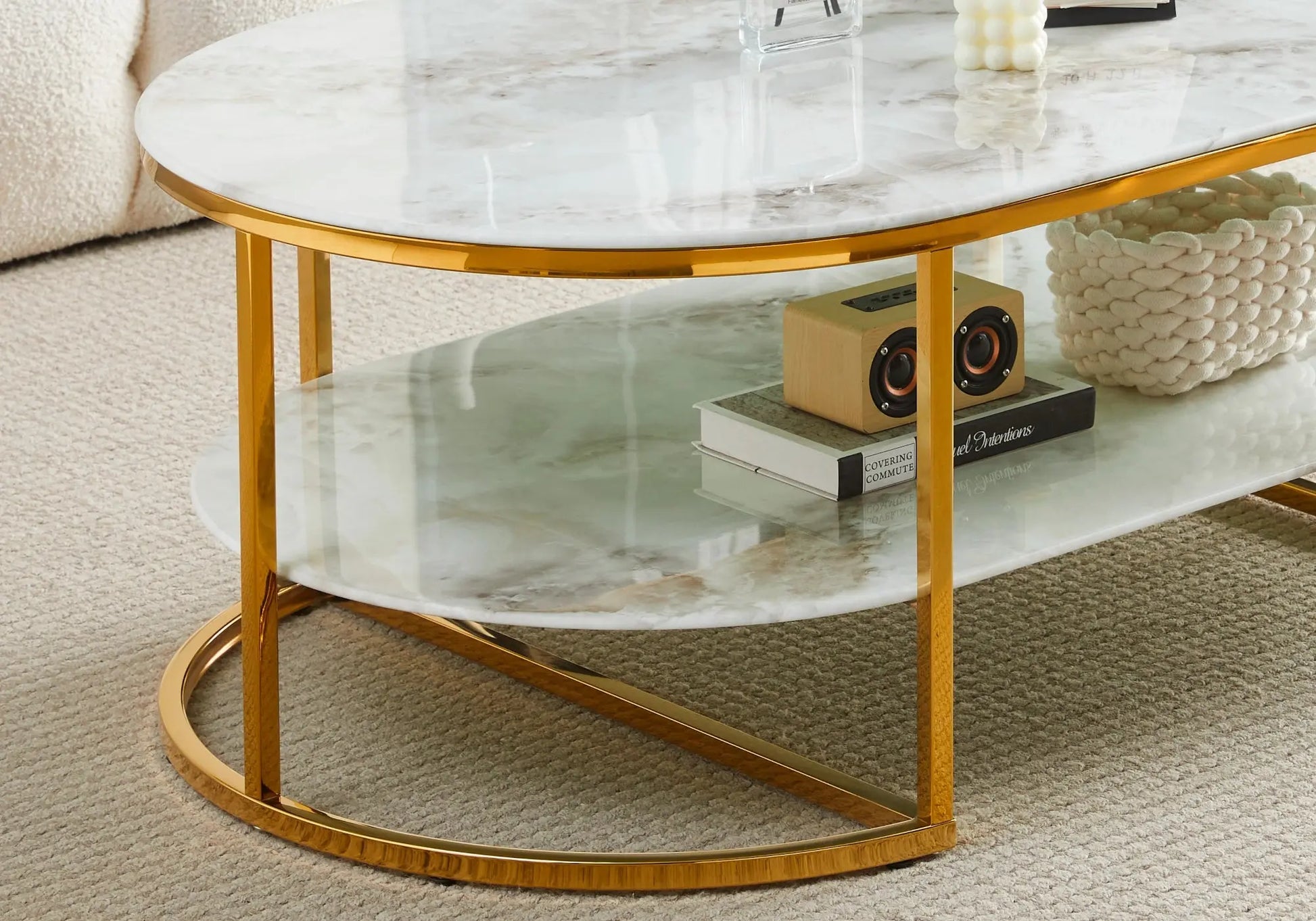 Table basse dorée marbre beige LONA New Design