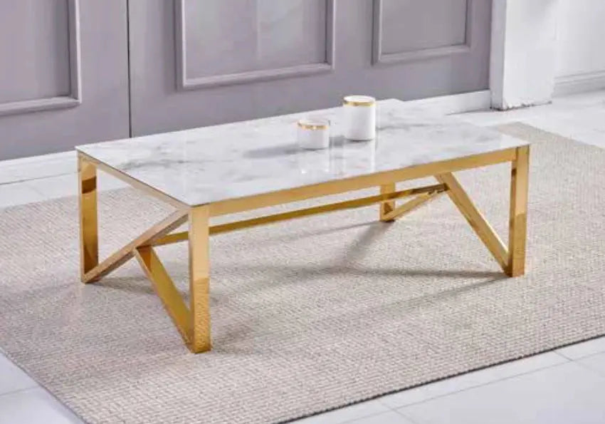 Table basse dorée marbre beige MOLY - DEKOFLIX