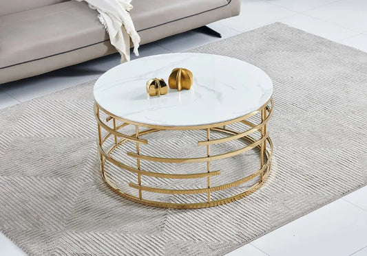 Table basse dorée marbre blanc ASIYA New Design