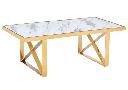 Table basse dorée marbre blanc CLARA New Design