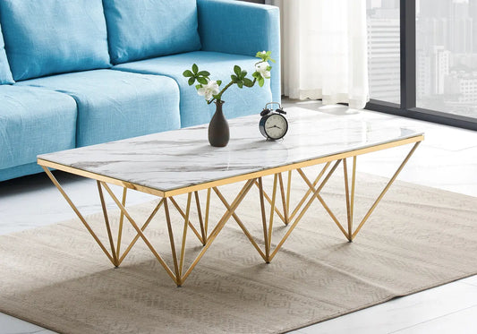 Table basse dorée marbre blanc GUSTA New Design