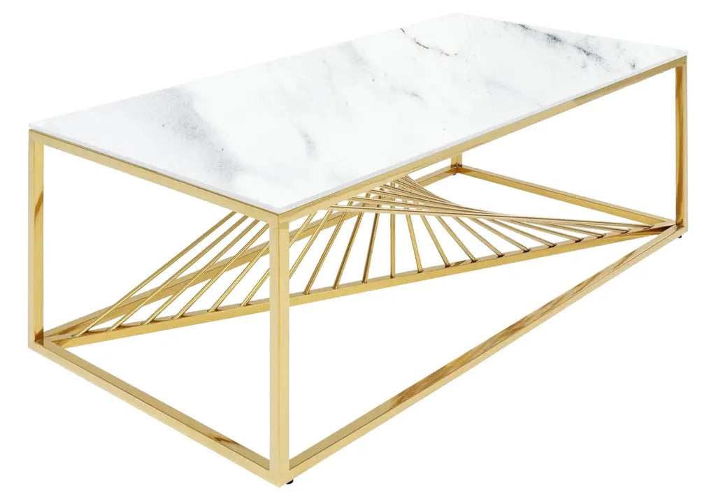 Table basse dorée marbre blanc LUC New Design