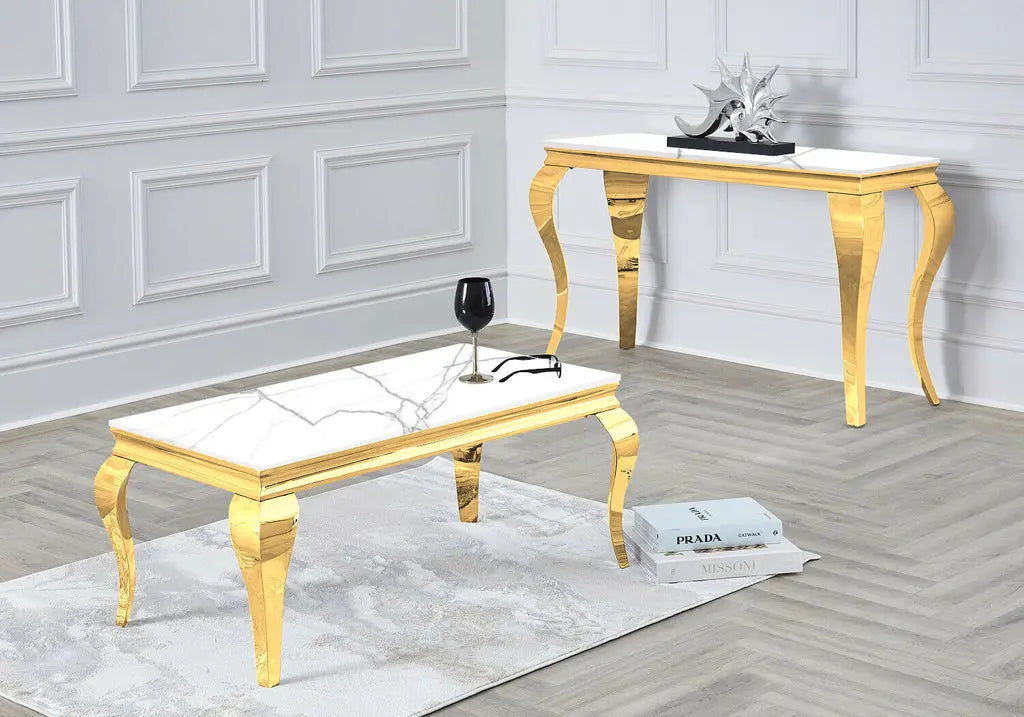 Table basse dorée marbre blanc NEO New Design