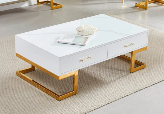 Table basse dorée marbre blanc ODEL New Design