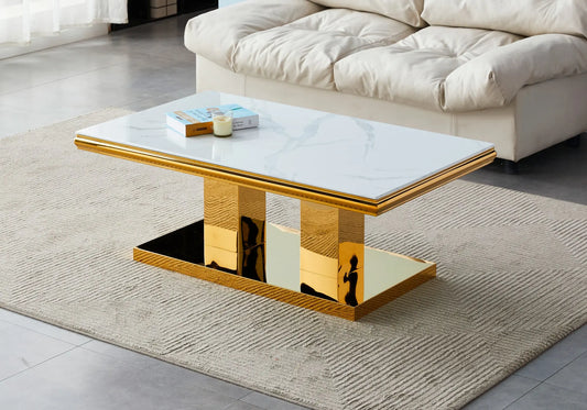 Table basse dorée marbre blanc VERSUS New Design