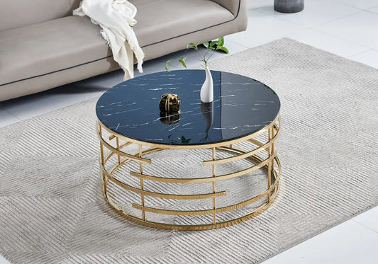 Table basse dorée marbre noir ASIYA New Design