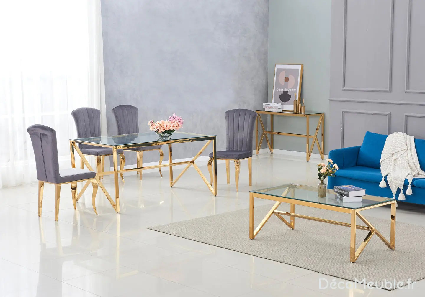 Table basse dorée marbre noir JESSY New Design