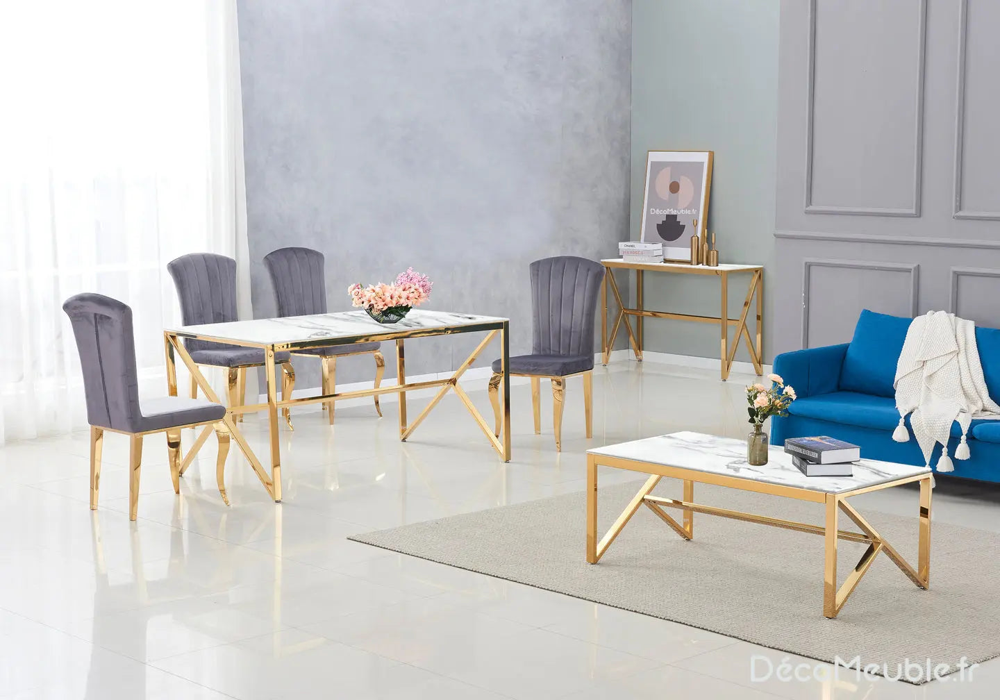 Table basse dorée marbre noir JESSY New Design