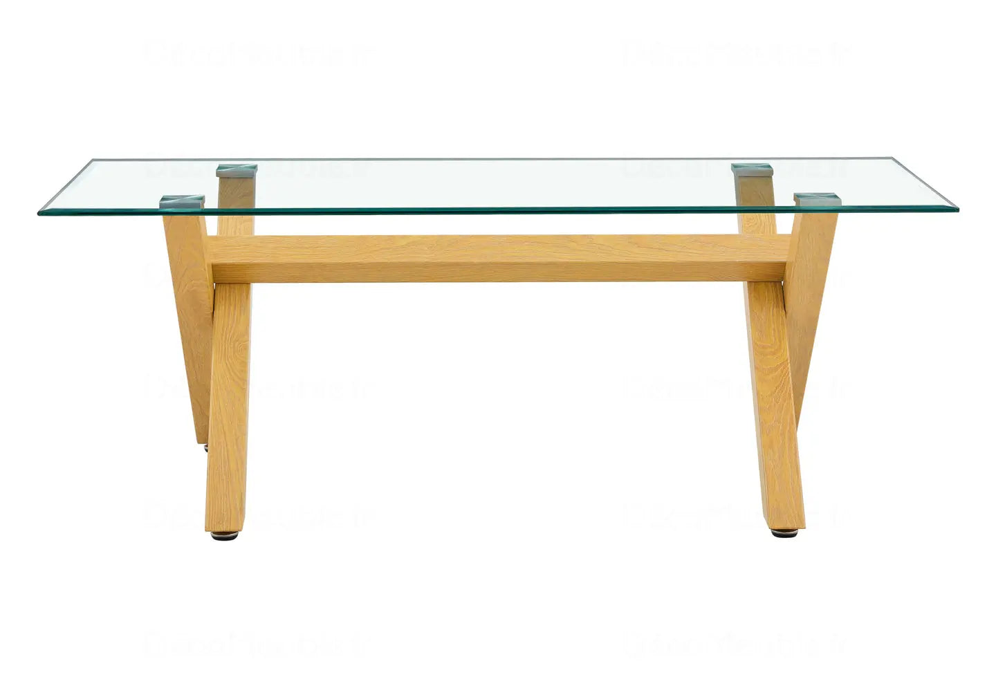 Table basse en verre pied bois CROSS New Design