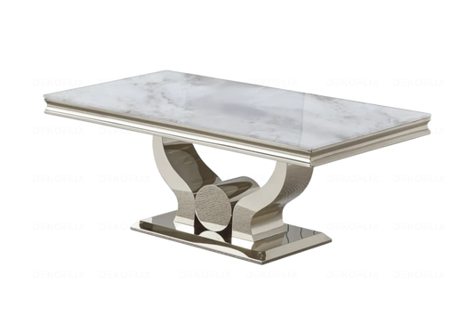 Table basse marbre beige pieds métal argent NEA New Design
