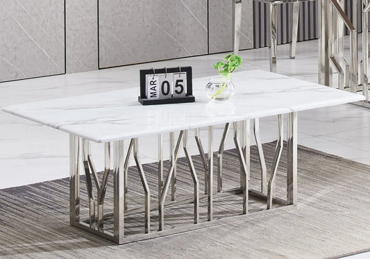 Table basse marbre blanc argent PORTO New Design