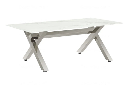 Table basse marbre blanc pied argent CROSS New Design