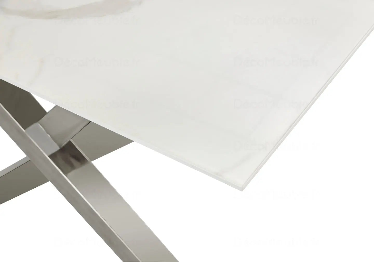 Table basse marbre blanc pied argent CROSS New Design