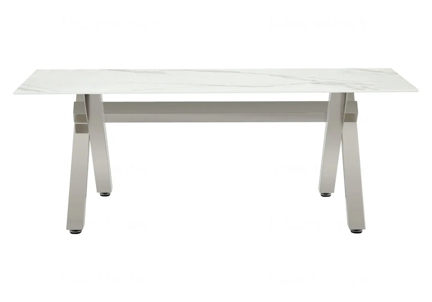 Table basse marbre blanc pied argent CROSS New Design